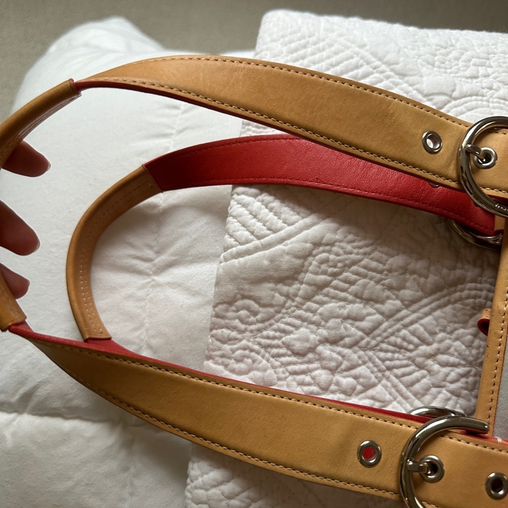 Coach Multicolored Tote Bag W/ Silver Buckles & Red Inside - Picture 12 of 13